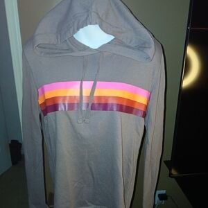 PINK Victoria's Secret Brown Hoodie with Multicolor Stripes